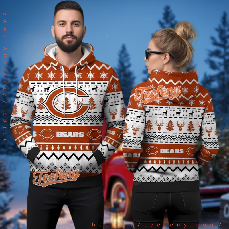 Chicago Bears Reindeer Pattern Ugly Christmas Hoodie 3D Print Chicago Bears Reindeer Pattern Ugly Christmas Hoodie 3D Print