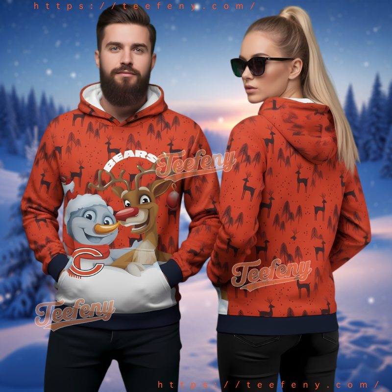 Chicago Bears Reindeer Snowman Ugly Christmas Hoodie 3D Print Chicago Bears Reindeer Snowman Ugly Christmas Hoodie 3D Print