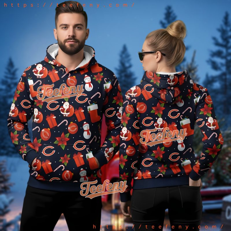 Chicago Bears Santa Claus Ugly Christmas Hoodie 3D Navy Blue Chicago Bears Santa Claus Ugly Christmas Hoodie 3D Navy Blue