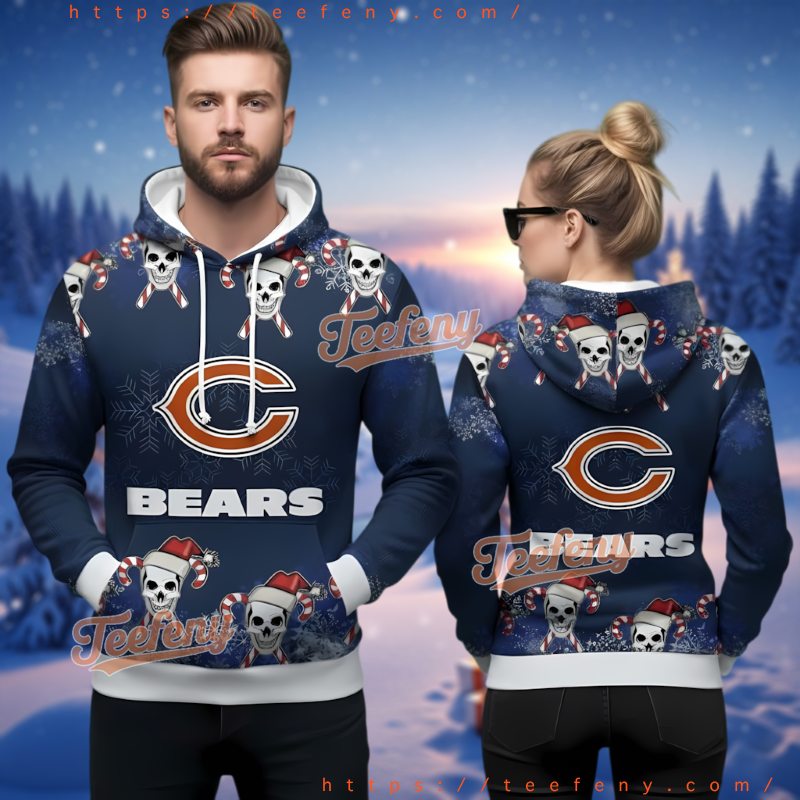 Chicago Bears Skull Candy Ugly Christmas Hoodie 3D Chicago Bears Skull Candy Ugly Christmas Hoodie 3D