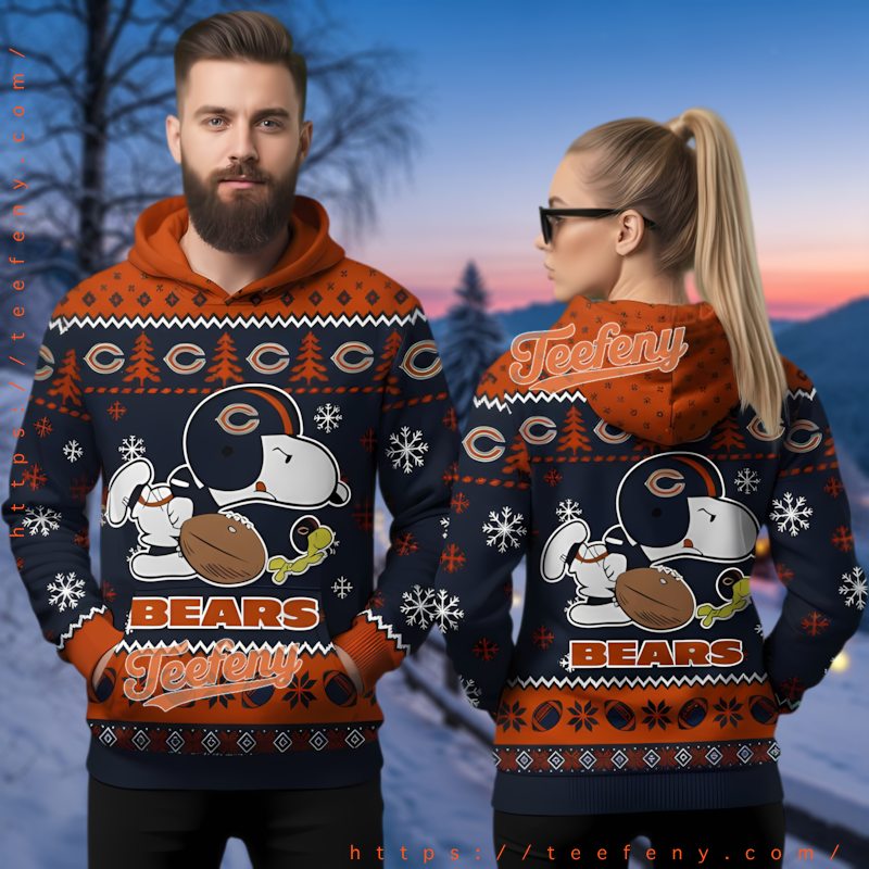 Chicago Bears Snoopy Peanuts Character 3D Ugly Christmas Hoodie Chicago Bears Snoopy Peanuts Character 3D Ugly Christmas Hoodie
