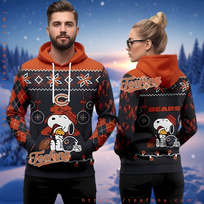 Chicago Bears Snoopy Woodstock Ugly Christmas Hoodie 3D Chicago Bears Snoopy Woodstock Ugly Christmas Hoodie 3D