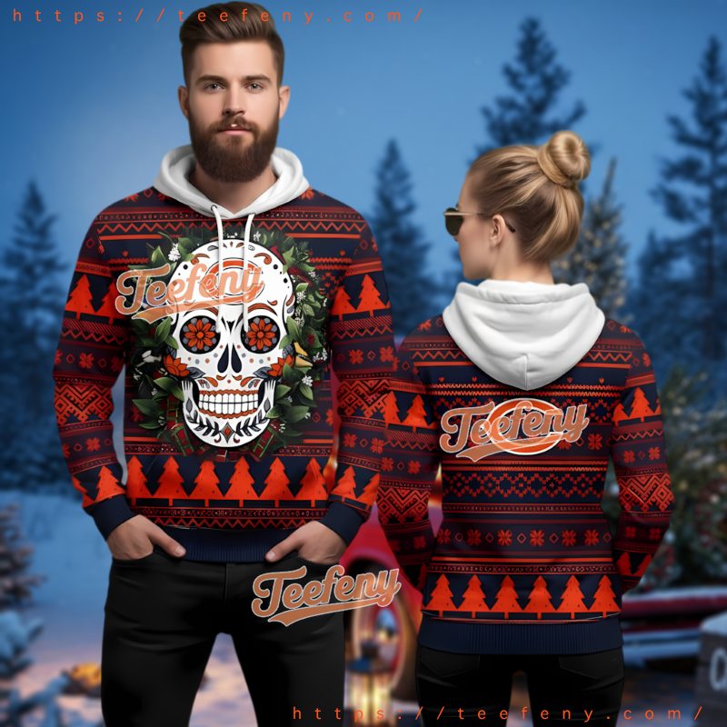 Chicago Bears Sugar Skull 3D Ugly Christmas Hoodie Fan Gift Chicago Bears Sugar Skull 3D Ugly Christmas Hoodie Fan Gift