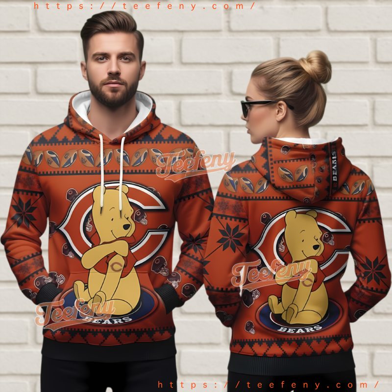 Chicago Bears Winnie The Pooh Ugly Christmas 3D Hoodie Chicago Bears Winnie The Pooh Ugly Christmas 3D Hoodie