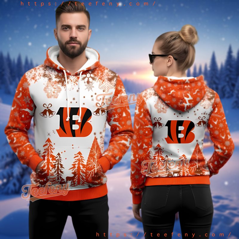 Cincinnati Bengals Christmas Tree Bell Design 3D Ugly Hoodie