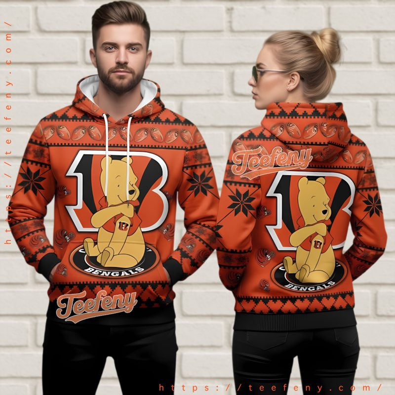 Cincinnati Bengals Disney Winnie The Pooh 3D Ugly Christmas Hoodie