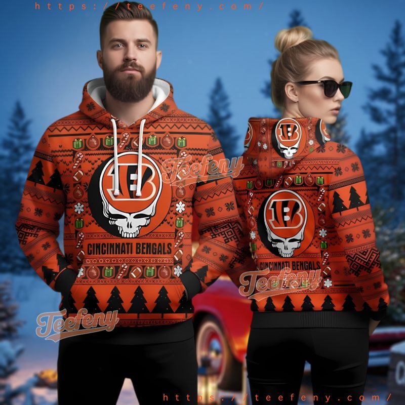Cincinnati Bengals Grateful Dead 3D Ugly Christmas Hoodie Men