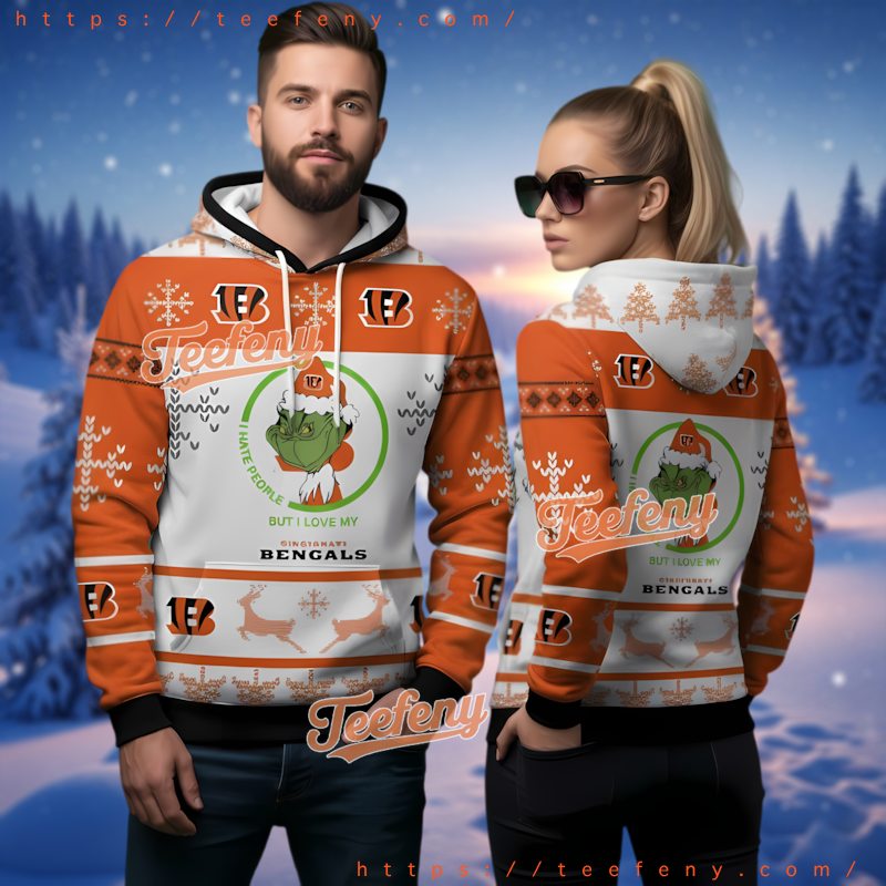 Cincinnati Bengals Grinch Santa 3D Ugly Hoodie