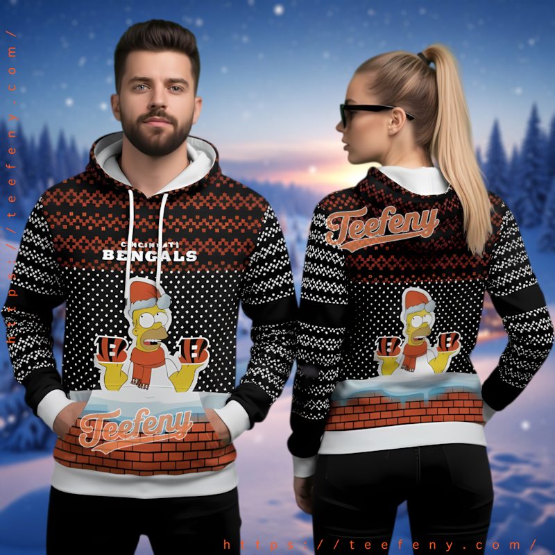 Cincinnati Bengals Homer Simpson Santa Hat 3D Ugly Youth Hoodie
