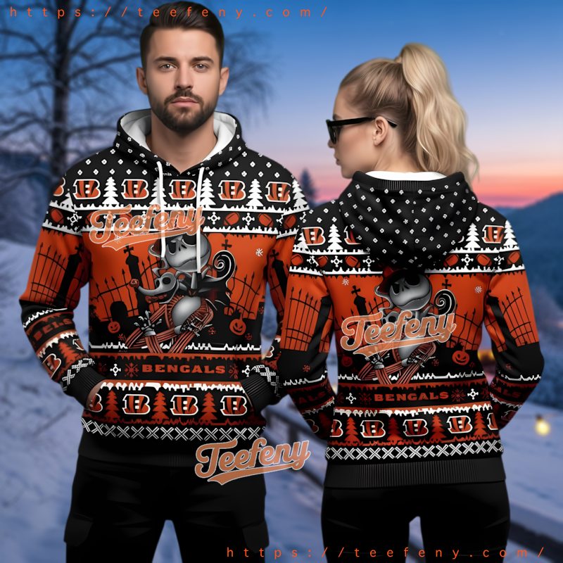 Cincinnati Bengals Jack Skellington Ugly Hoodie 3D Nightmare Before Christmas