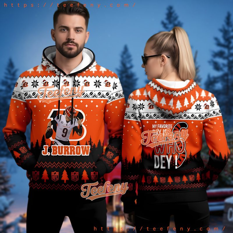 Cincinnati Bengals Joe Burrow 3D Ugly Christmas Hoodie