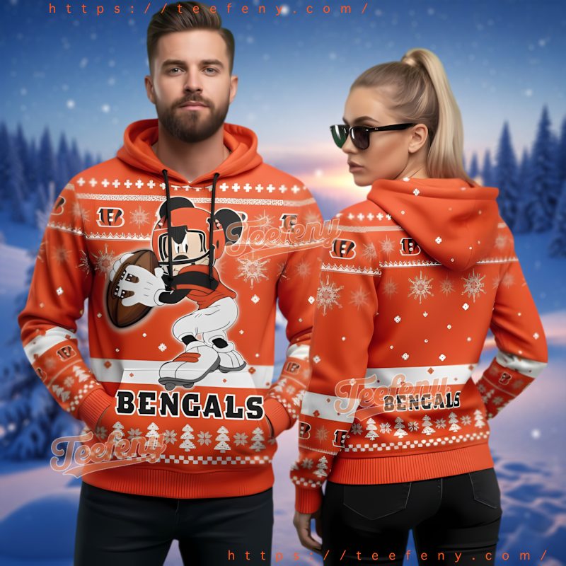 Cincinnati Bengals Mickey Mouse Football 3D Ugly Christmas Hoodie