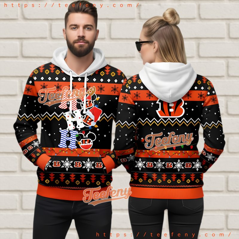 Cincinnati Bengals Mickey Mouse Hohoho 3D Ugly Christmas Hoodie