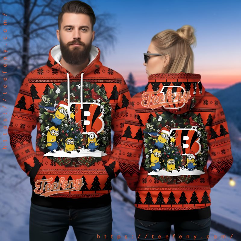 Cincinnati Bengals Minions Christmas Tree Ugly Hoodie 3D