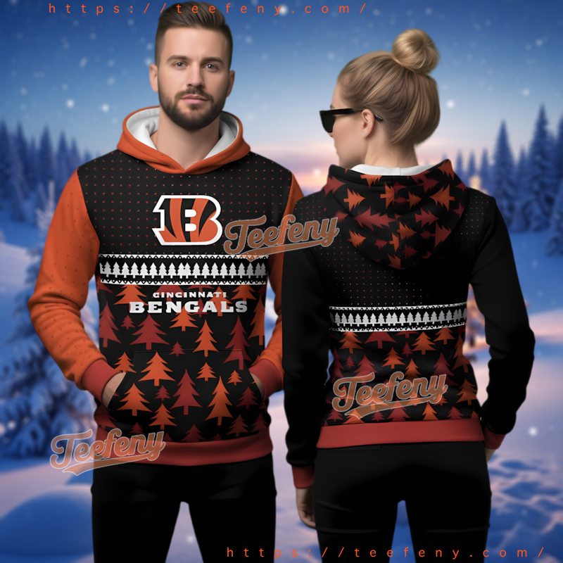 Cincinnati Bengals Orange Black Christmas Tree Ugly Hoodie 3D