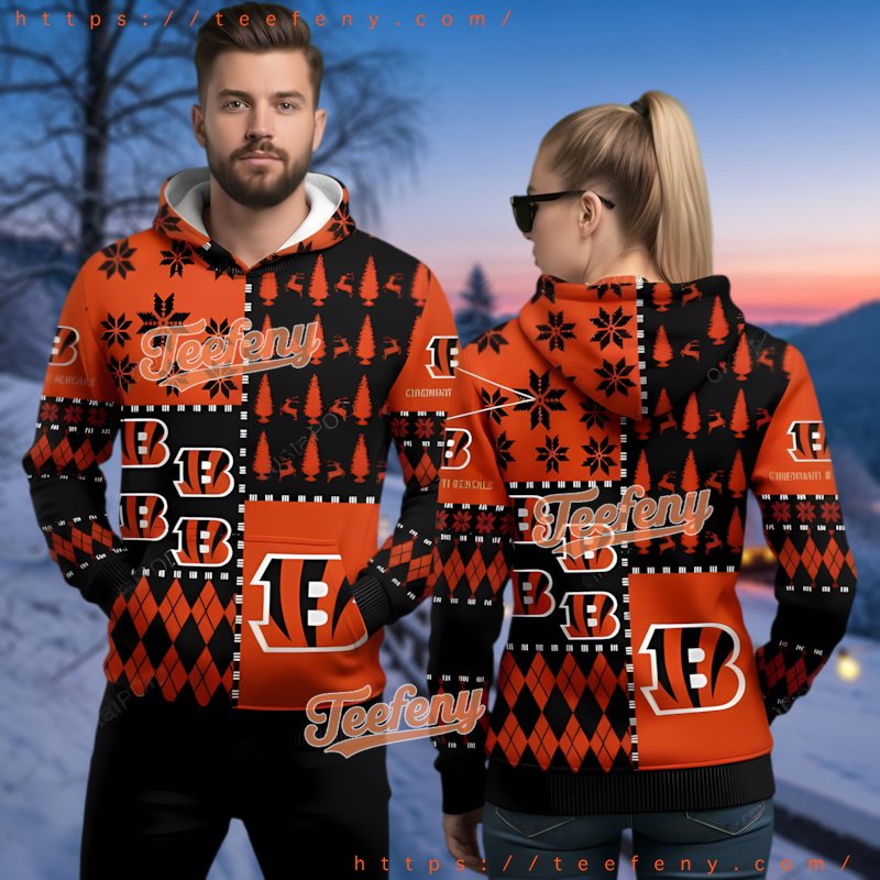 Cincinnati Bengals Patchwork Ugly Christmas 3D Hoodie