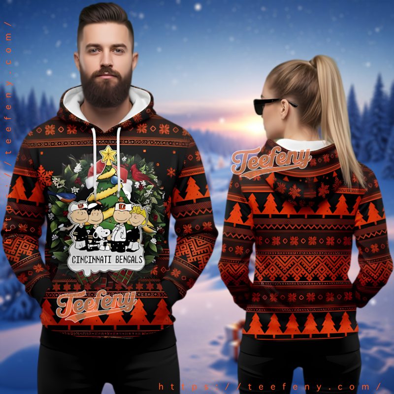 Cincinnati Bengals Peanuts Christmas Tree Ugly Hoodie 3D
