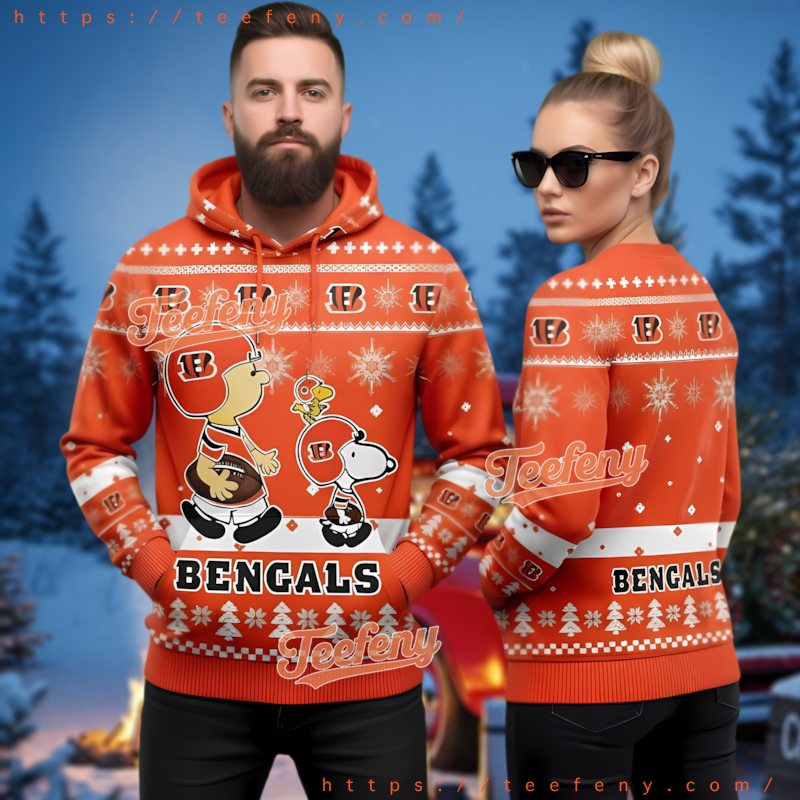 Cincinnati Bengals Peanuts Gang Football 3D Ugly Christmas Hoodie
