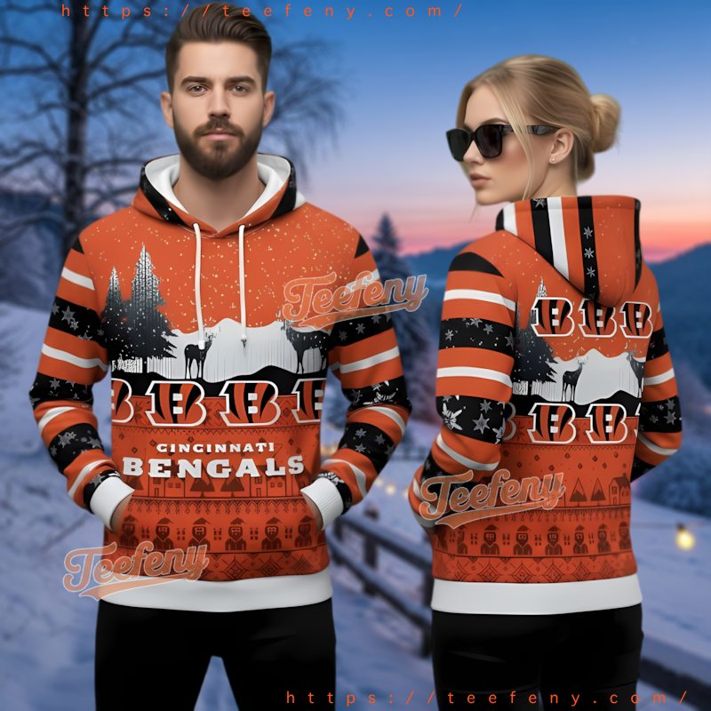 Cincinnati Bengals Reindeers Landscape Ugly Christmas 3D Hoodie