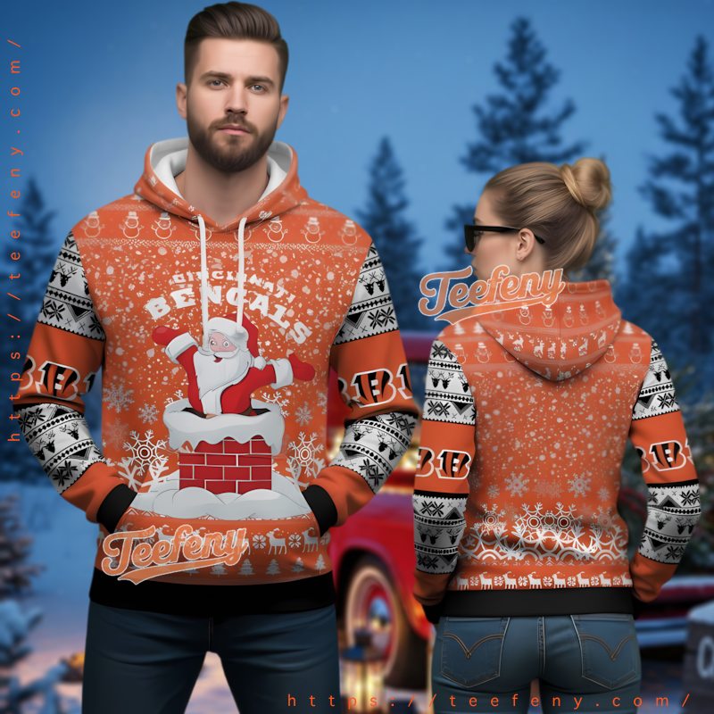 Cincinnati Bengals Santa Claus Chimney Funny 3D Ugly Hoodie Cincinnati Bengals Santa Claus Chimney Funny 3D Ugly Hoodie