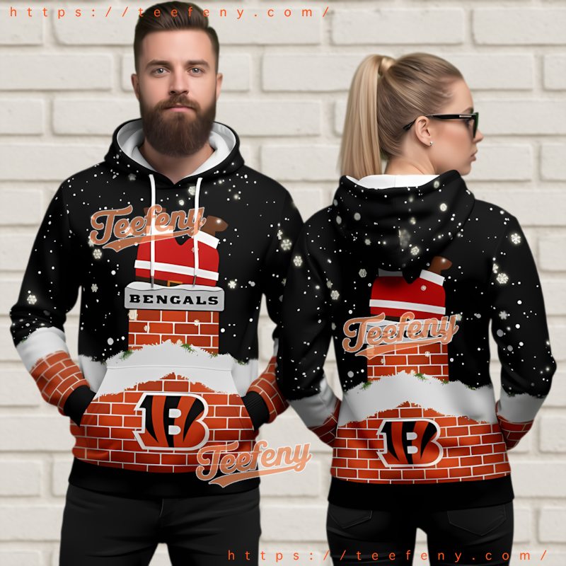 Cincinnati Bengals Santa In Chimney Funny 3D Ugly Hoodie Cincinnati Bengals Santa In Chimney Funny 3D Ugly Hoodie
