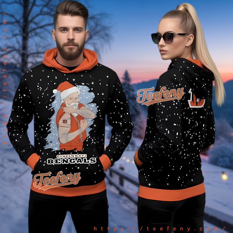 Cincinnati Bengals Santa Tattoo 3D Ugly Christmas Hoodie Cincinnati Bengals Santa Tattoo 3D Ugly Christmas Hoodie