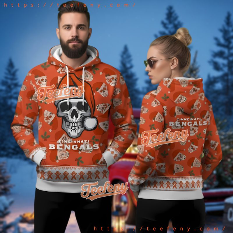 Cincinnati Bengals Skull Santa Ugly Christmas 3D Hoodie Cincinnati Bengals Skull Santa Ugly Christmas 3D Hoodie