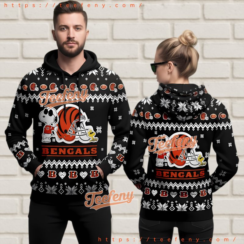 Cincinnati Bengals Snoopy Christmas Ugly Black Hoodie 3D Cincinnati Bengals Snoopy Christmas Ugly Black Hoodie 3D