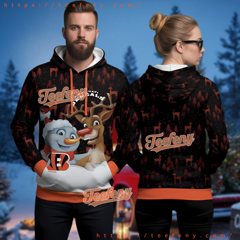 Cincinnati Bengals Snowman Rudolph Ugly Christmas Hoodie 3D Cincinnati Bengals Snowman Rudolph Ugly Christmas Hoodie 3D