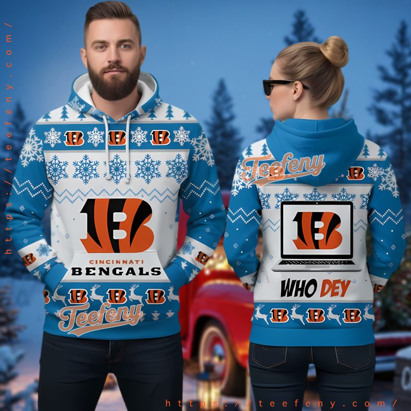 Cincinnati Bengals Who Dey Blue Ugly Christmas 3D Hoodie Cincinnati Bengals Who Dey Blue Ugly Christmas 3D Hoodie