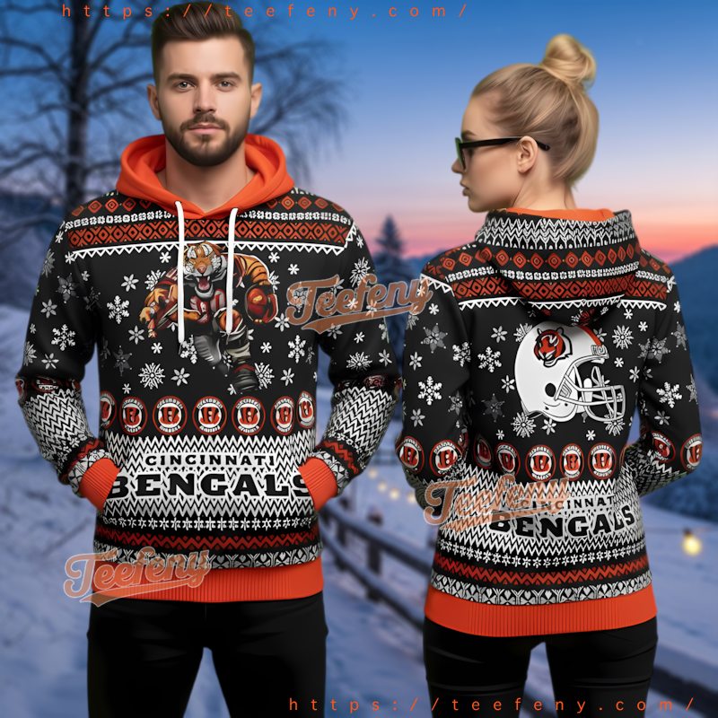 Cincinnati Bengals Who Dey Mascot 3D Ugly Christmas Hoodie Cincinnati Bengals Who Dey Mascot 3D Ugly Christmas Hoodie