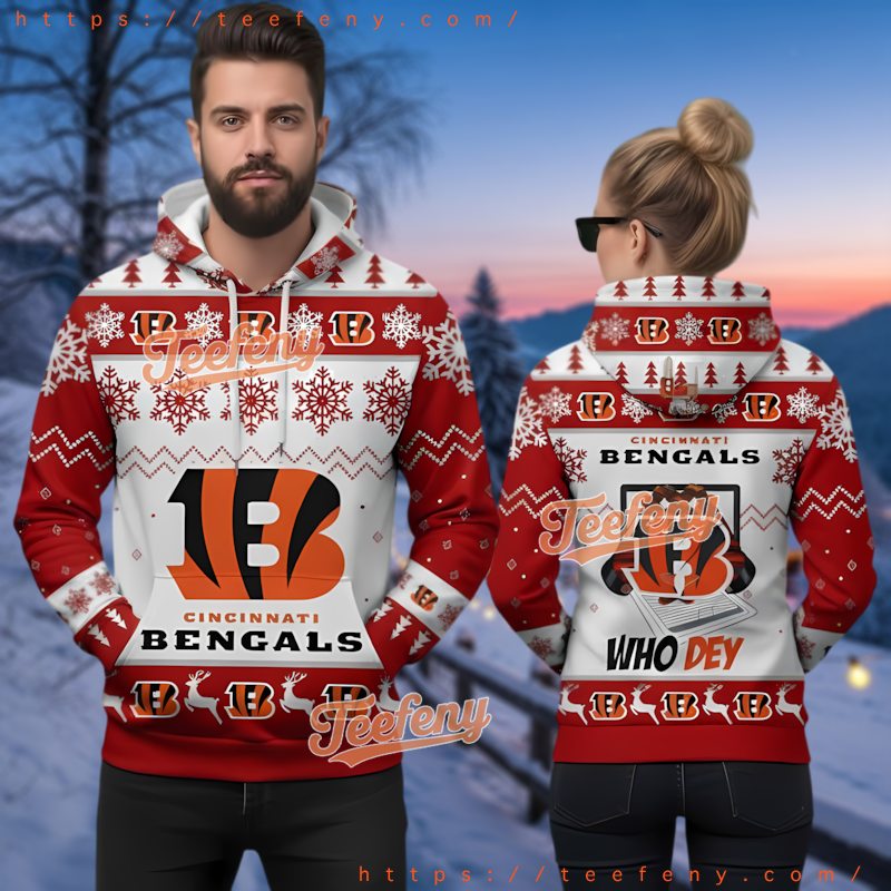 Cincinnati Bengals Who Dey Ugly Christmas 3D Hoodie Couple Cincinnati Bengals Who Dey Ugly Christmas 3D Hoodie Couple