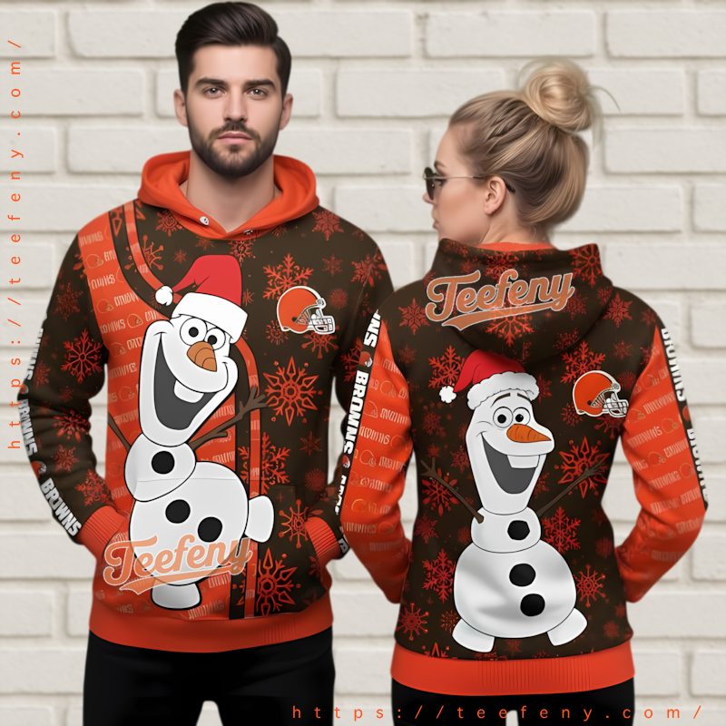 Cleveland Browns Christmas Olaf Santa Hat Ugly Hoodie 3D