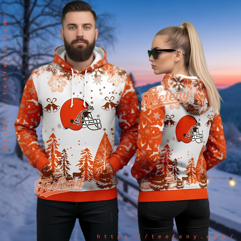 Cleveland Browns Forest Reindeer 3D Ugly Christmas Hoodie