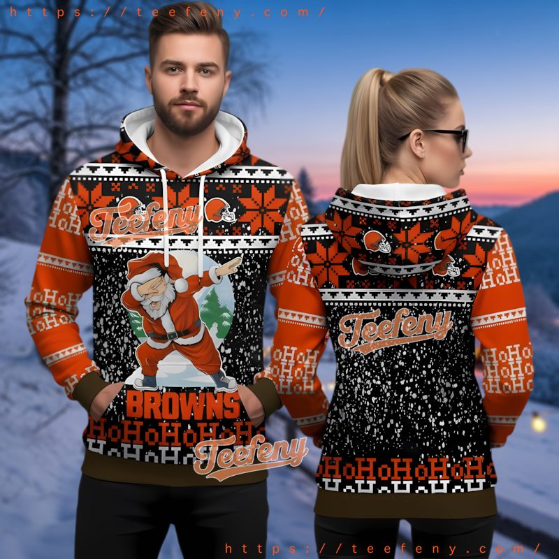 Cleveland Browns Funny Santa Dab 3D Ugly Christmas Hoodie