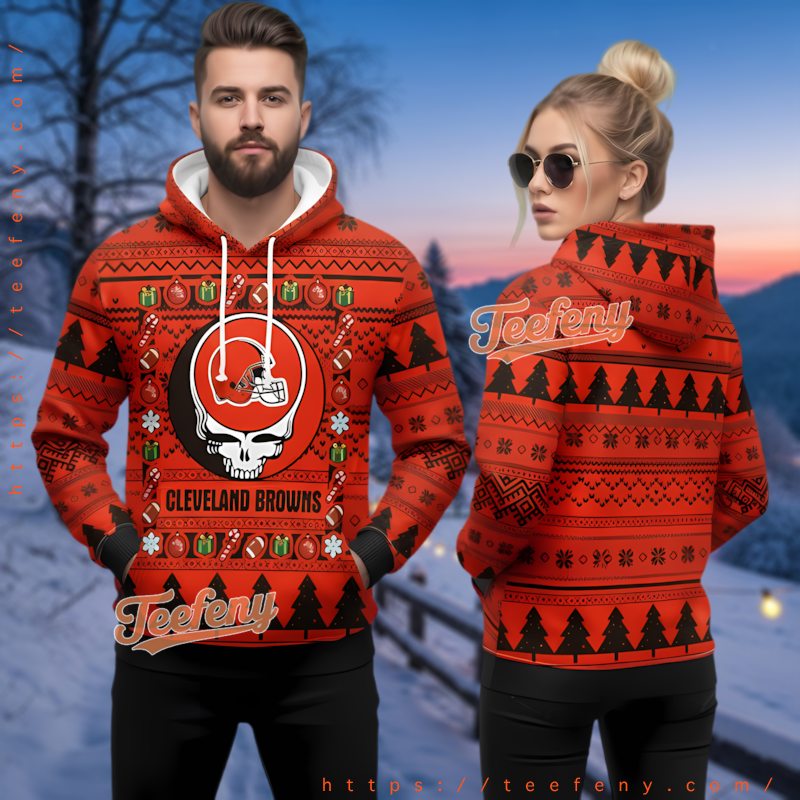 Cleveland Browns Grateful Dead Nfl 3D Ugly Christmas Hoodie