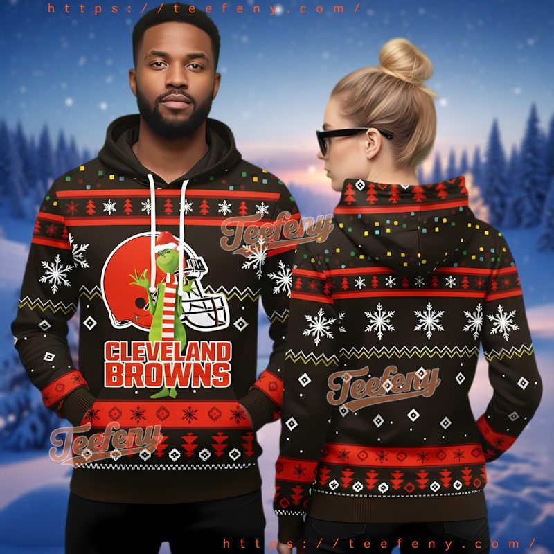 Cleveland Browns Grinch Helmet 3D Ugly Christmas Hoodie