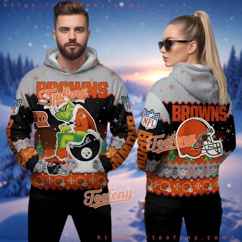 Cleveland Browns Grinch Steals Nfl Helmets 3D Ugly Christmas Hoodie