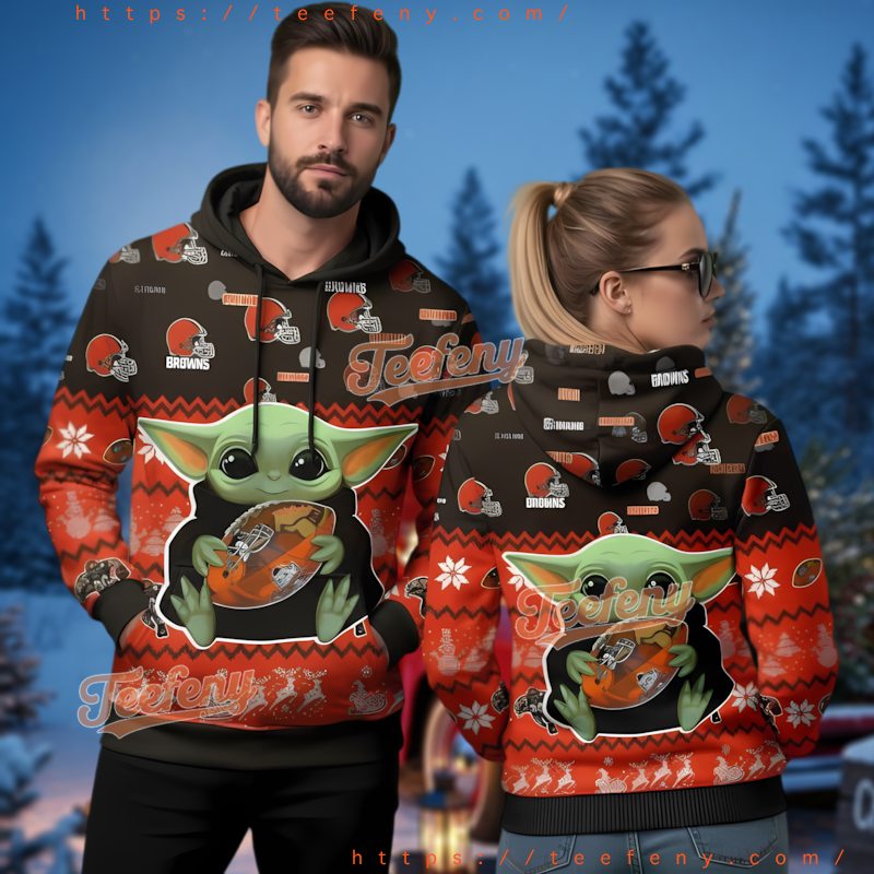 Cleveland Browns Grogu Baby Yoda Xmas 3D Ugly Hoodie