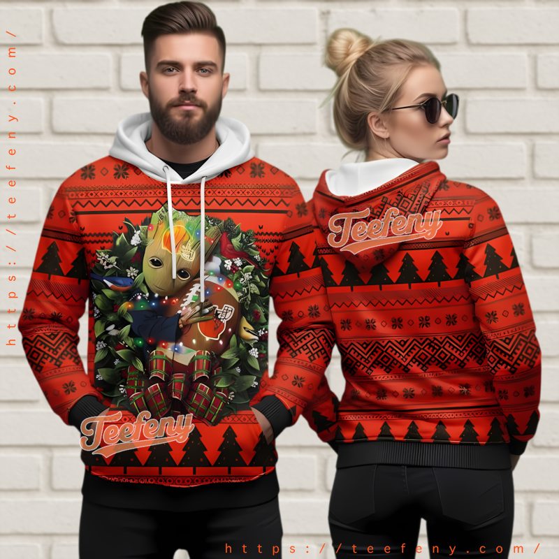 Cleveland Browns Groot Holiday Wreath Ugly Christmas Hoodie 3D