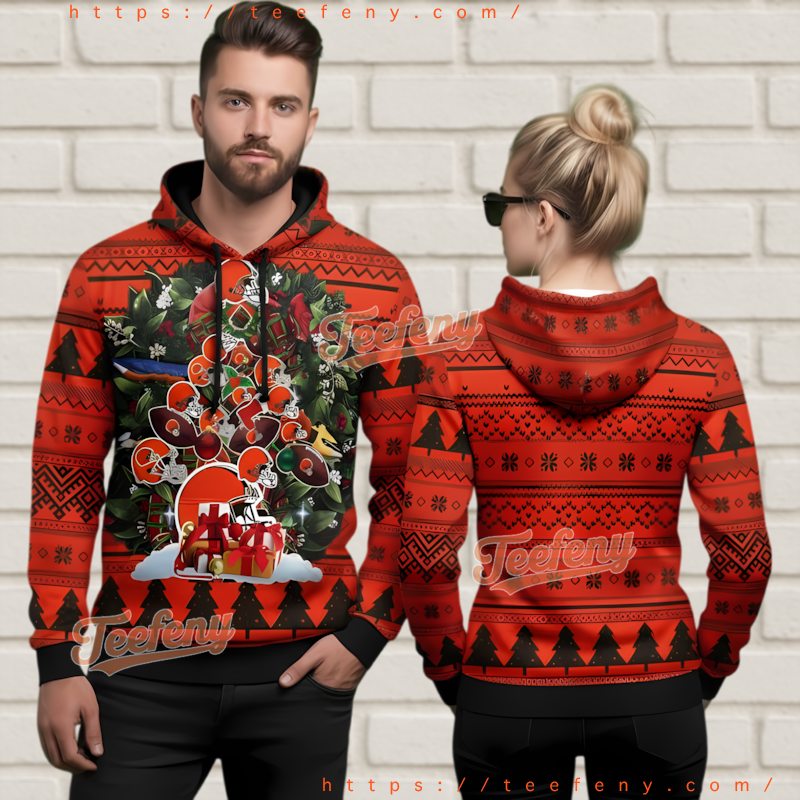 Cleveland Browns Helmet Christmas Tree 3D Ugly Hoodie