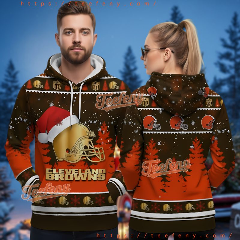 Cleveland Browns Helmet Orange 3D Ugly Christmas Hoodie