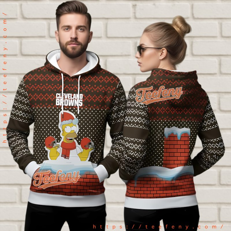 Cleveland Browns Homer Simpson Santa 3D Ugly Christmas Hoodie