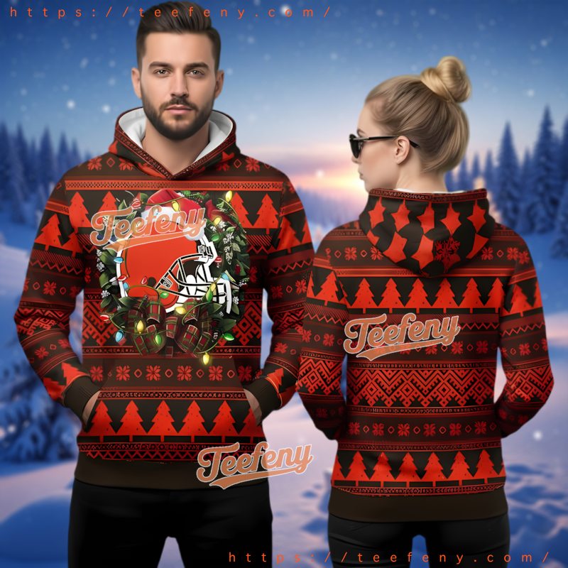 Cleveland Browns Light Pattern Ugly Christmas 3D Hoodie