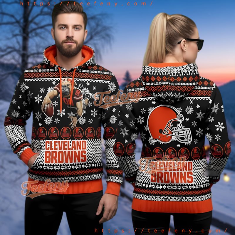 Cleveland Browns Mascot Football 3D Ugly Christmas Hoodie