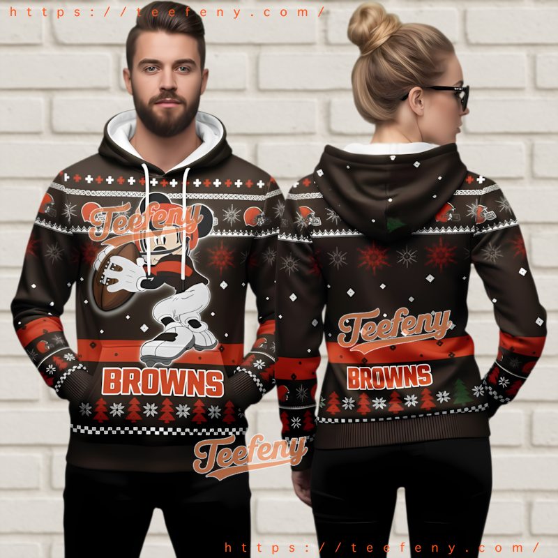 Cleveland Browns Mickey Mouse Football 3D Ugly Christmas Hoodie Cleveland Browns Mickey Mouse Football 3D Ugly Christmas Hoodie