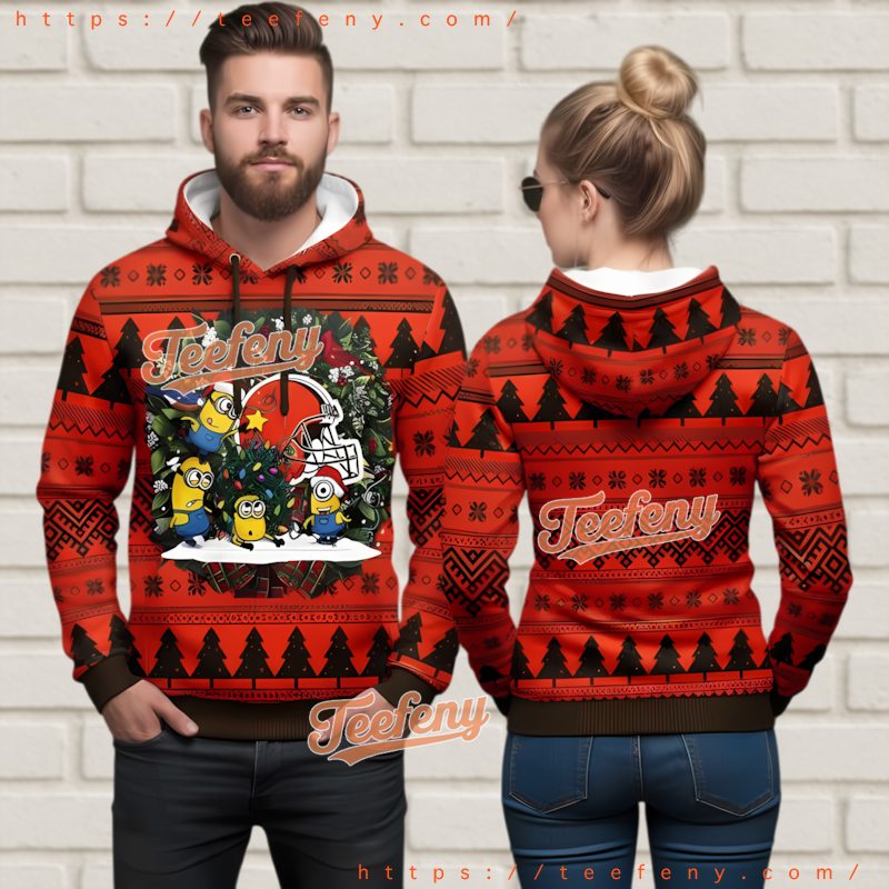 Cleveland Browns Minions Christmas Tree 3D Ugly Hoodie Cleveland Browns Minions Christmas Tree 3D Ugly Hoodie