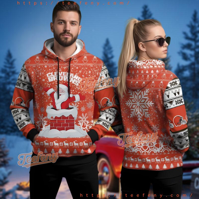 Cleveland Browns Santa Dabbing Chimney 3D Ugly Funny Hoodie Cleveland Browns Santa Dabbing Chimney 3D Ugly Funny Hoodie