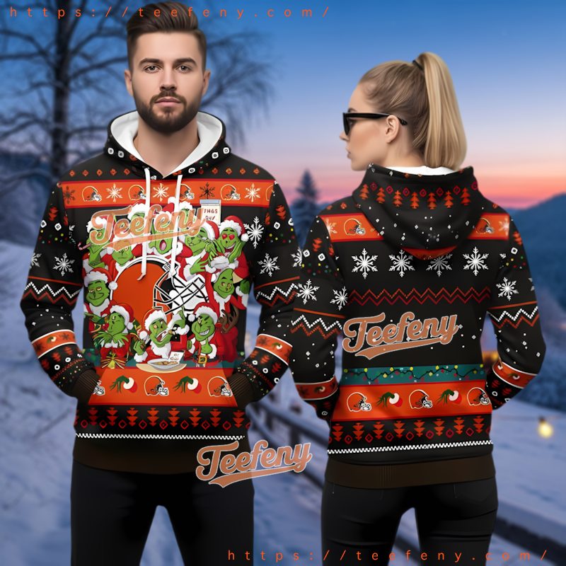 Cleveland Browns Santa Grinch Ugly Christmas 3D Hoodie Xmas Party Cleveland Browns Santa Grinch Ugly Christmas 3D Hoodie Xmas Party