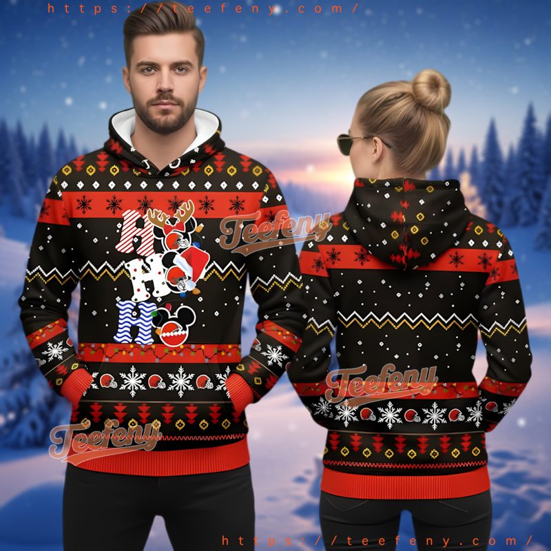 Cleveland Browns Santa Mickey Mouse 3D Ugly Christmas Hoodie Cleveland Browns Santa Mickey Mouse 3D Ugly Christmas Hoodie